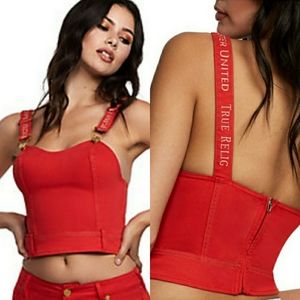 True Religion Red Denim Overall Top Zip Halter